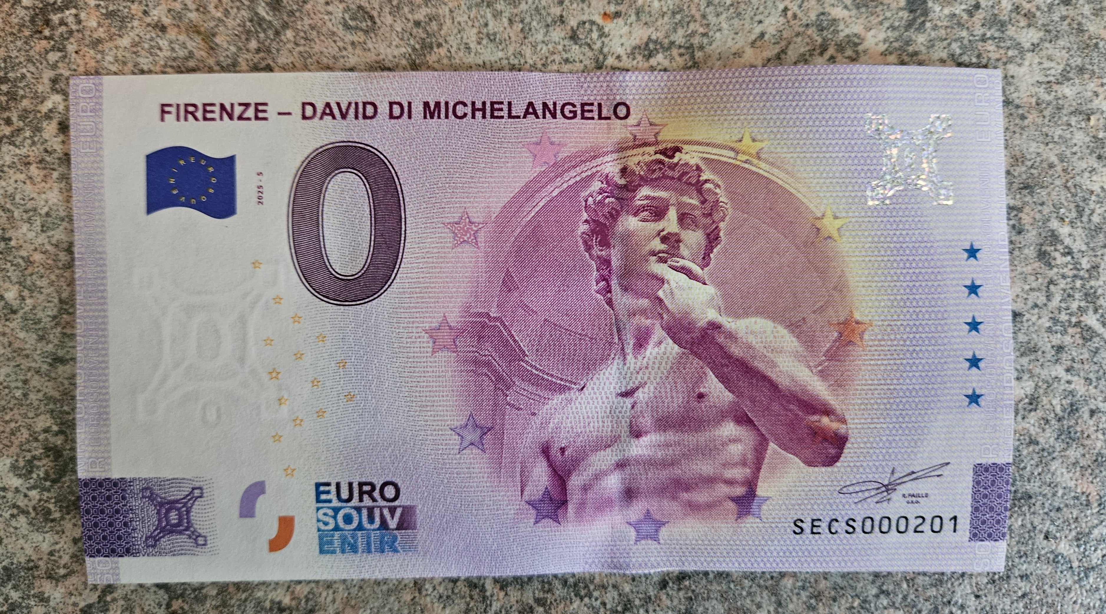 0 Euro Schein Firenze - David di Michelangelo SECS 2025-2