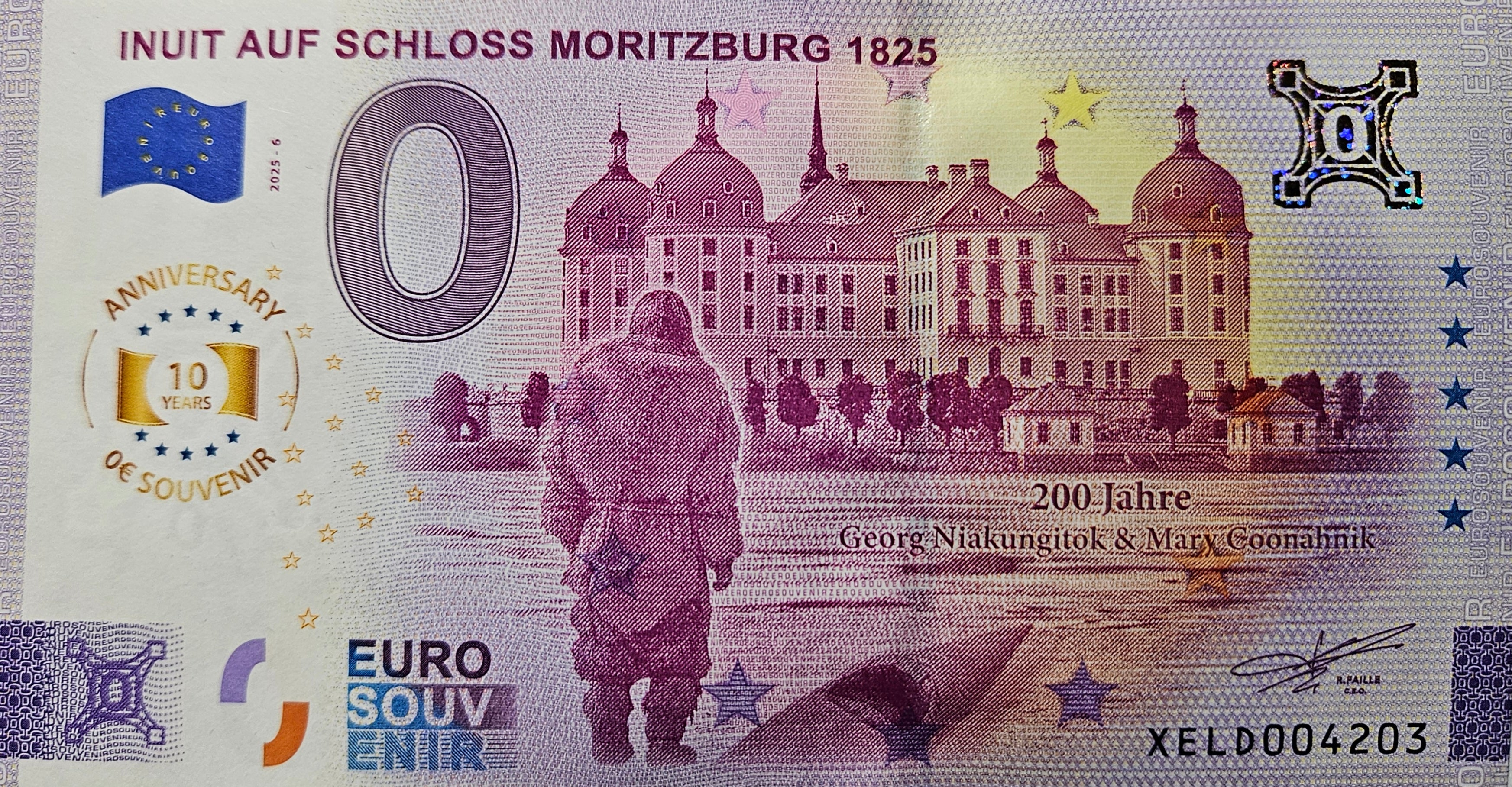 0 Euro Schein Inuit auf Schloss Moritzburg 1825 XELD 2025-6 Anniversary