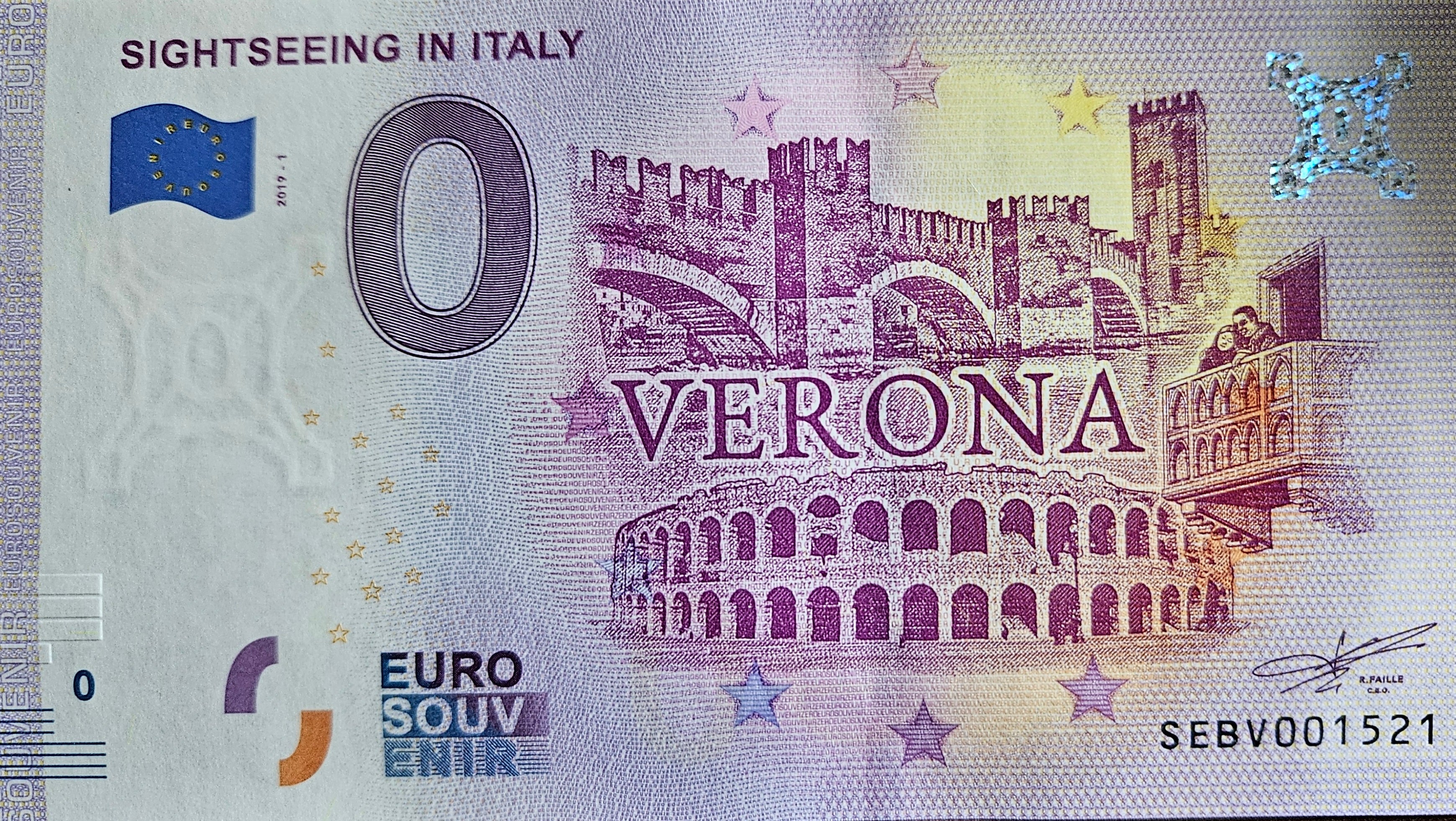 0 Euro Schein Sightseeing in Italy SEBV 2019-1 Verona