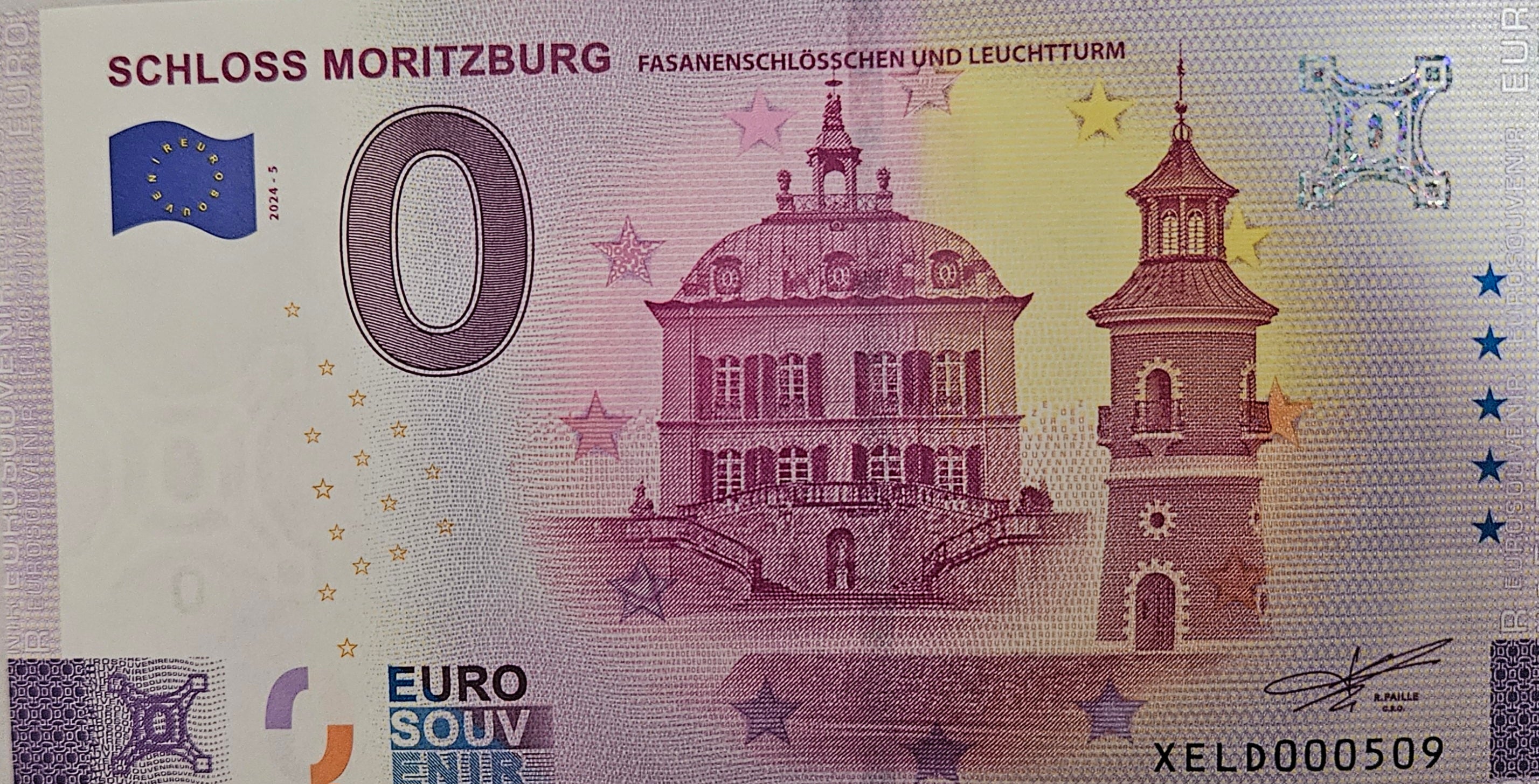 0 Euro Schein Schloss Moritzburg Fasanenschlösschen und Leuchtturm XELD 2024-5