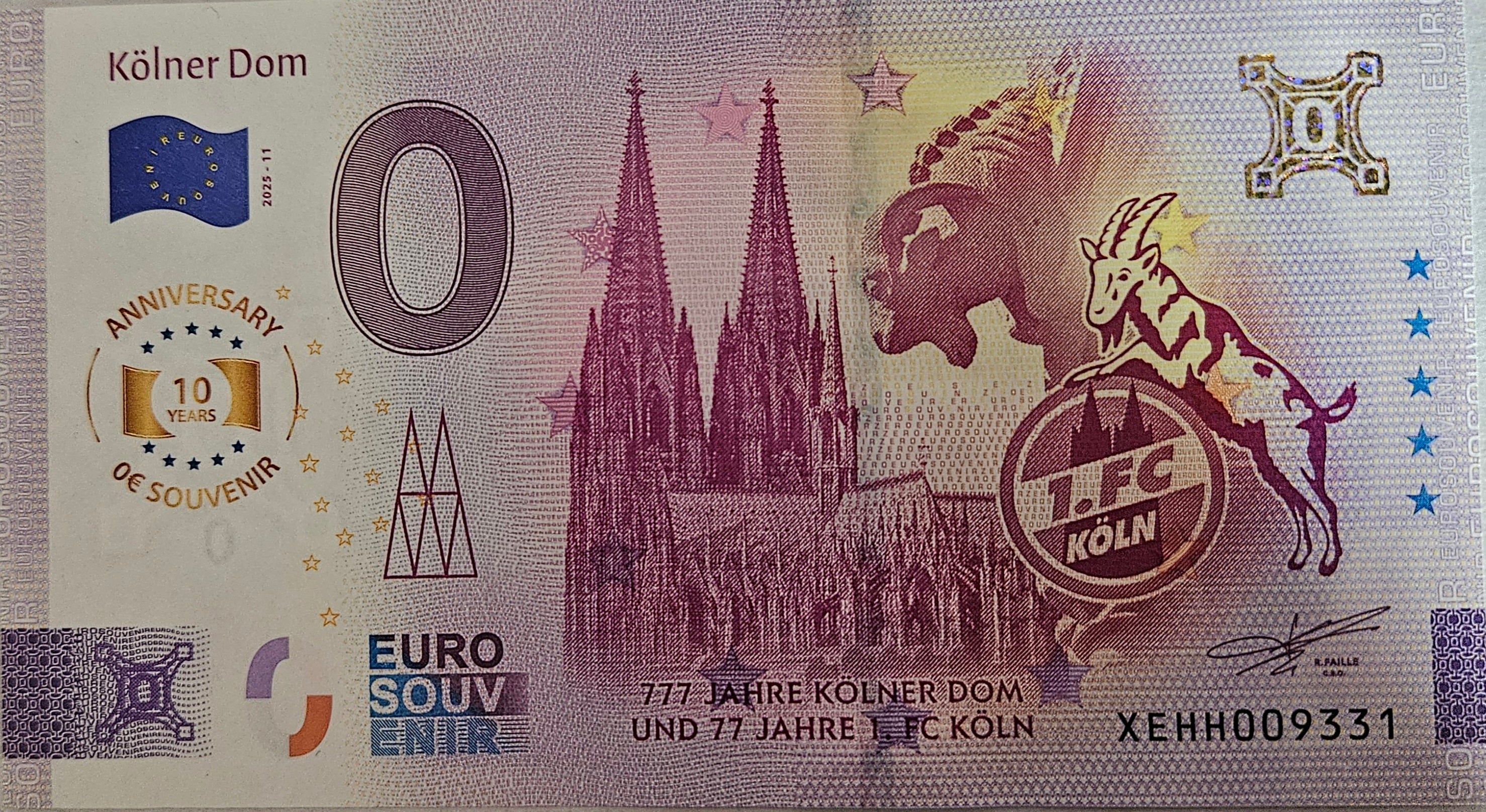 0 Euro Schein Kölner Dom XEHH 2025-11 Anniversary