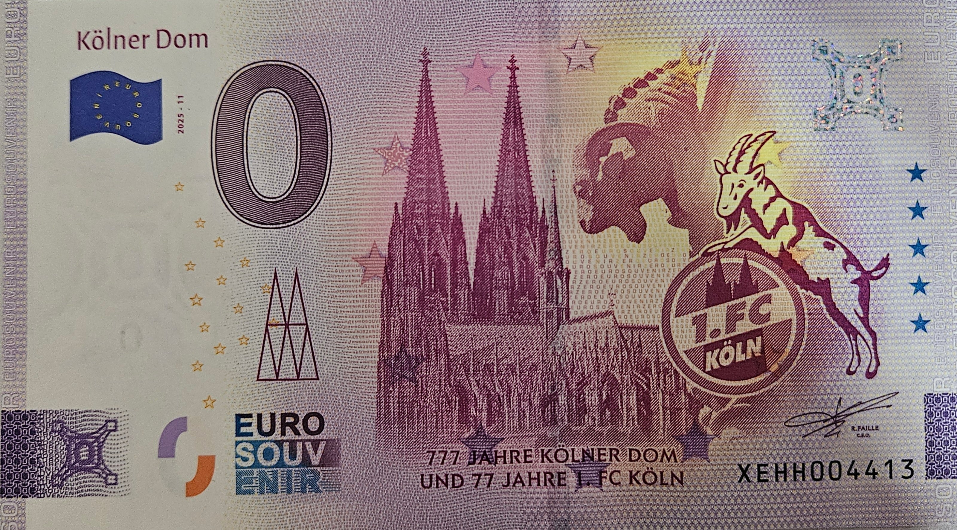 0 Euro Schein Kölner Dom XEHH 2025-11