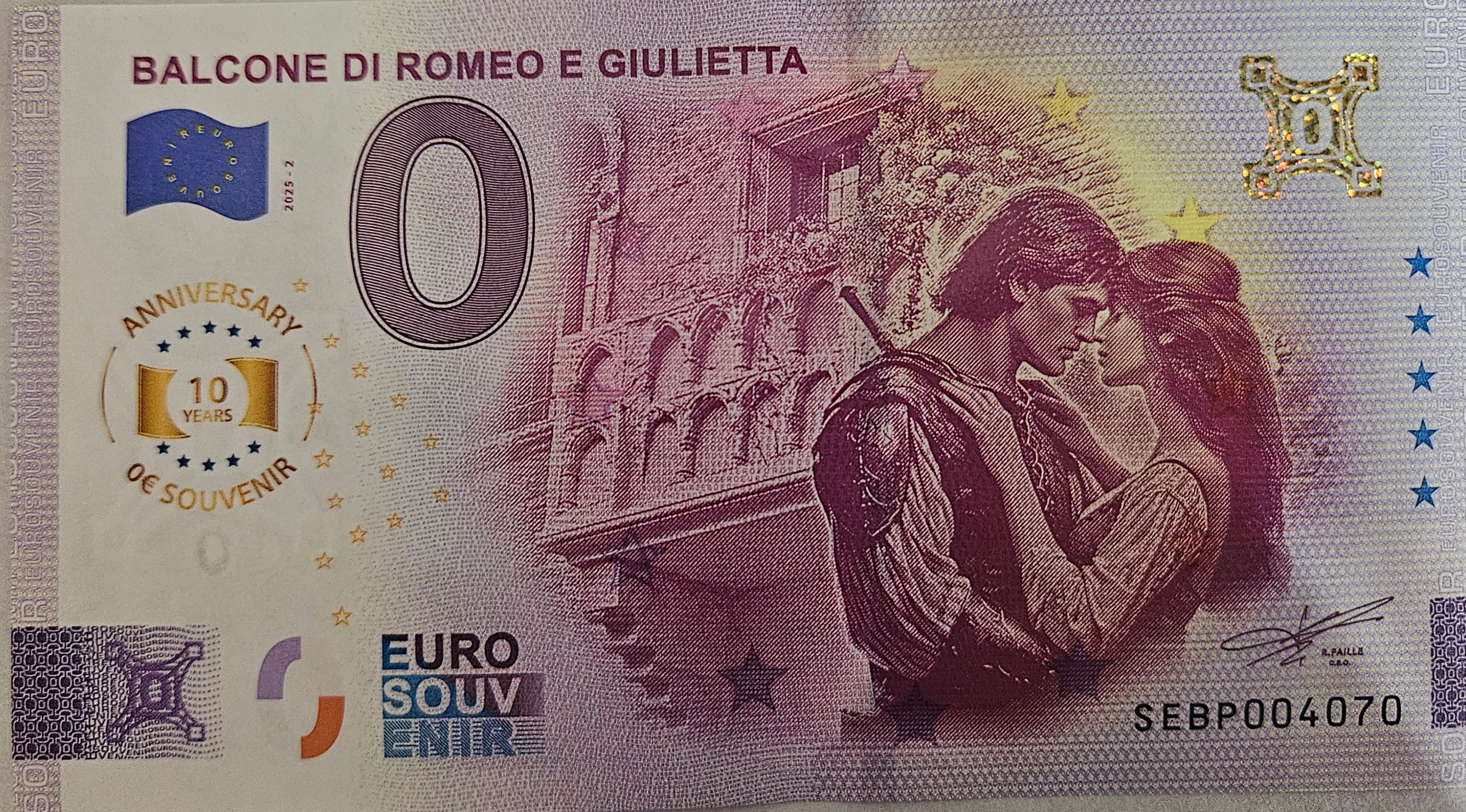 0 Euro Schein Balcone di Romeo et Giulietta SEBP 2025-2 Anniversary