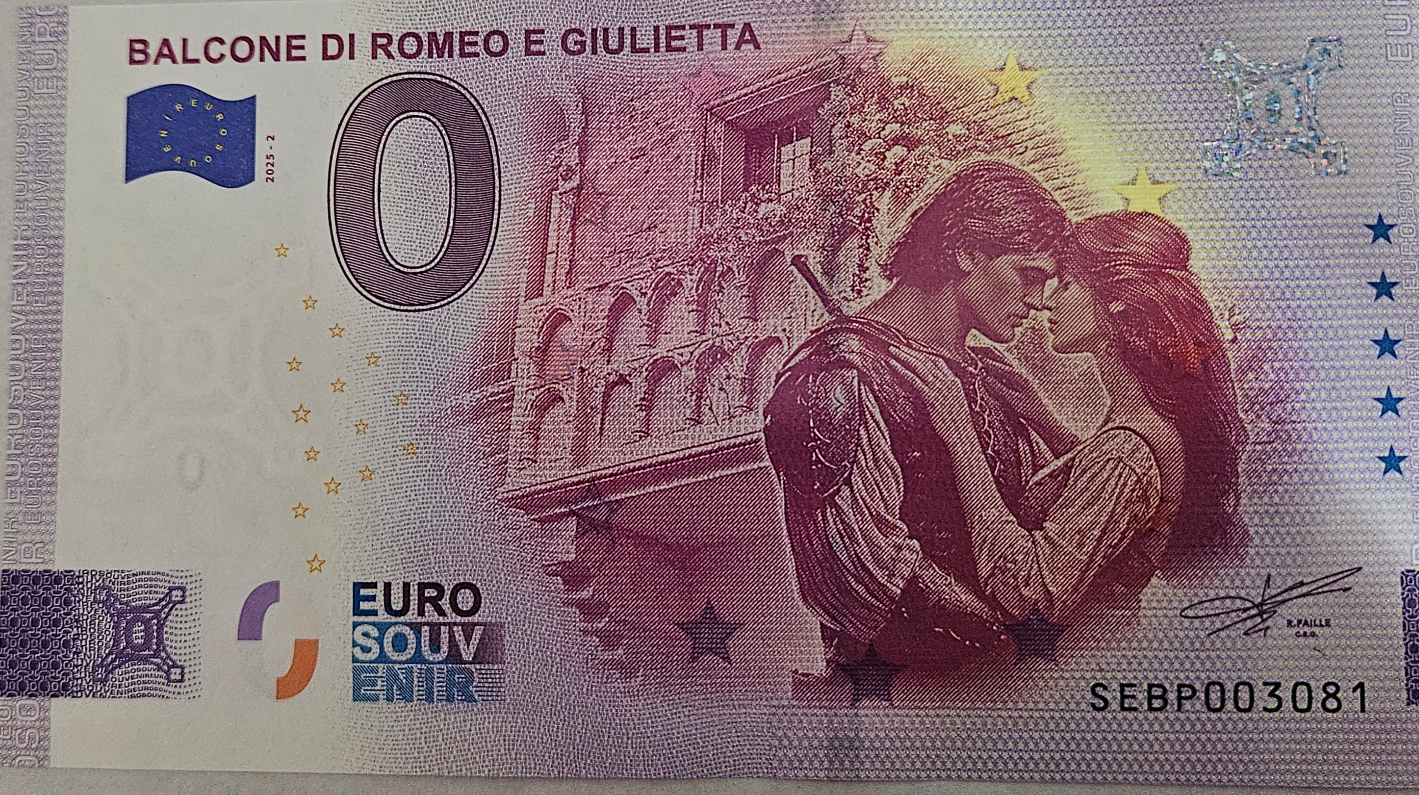 0 Euro Schein Balcone di Romeo et Giulietta SEBP 2025-2