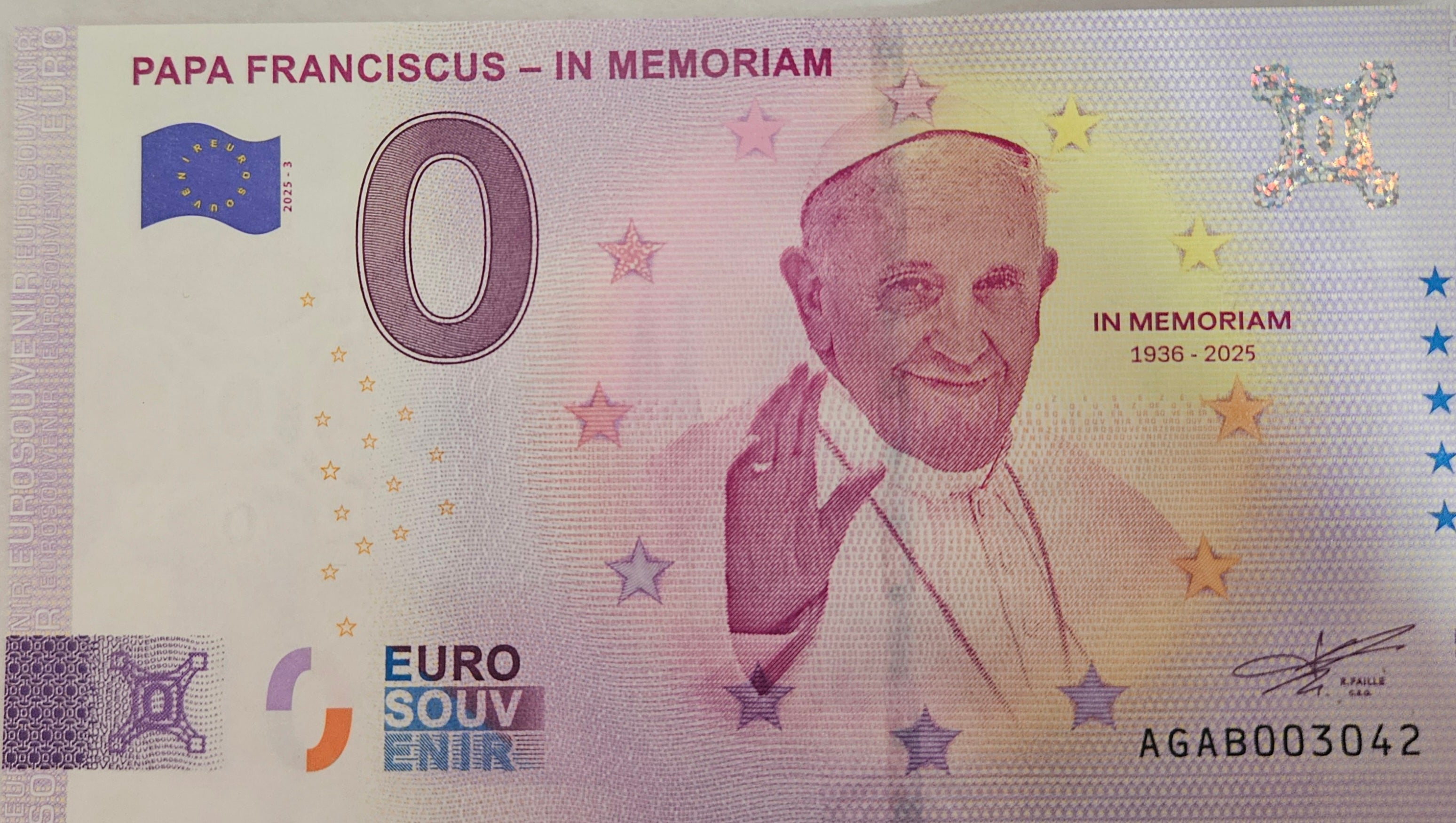0 Euro Schein Papa Franciscus - In Memoriam AGAB 2025-3