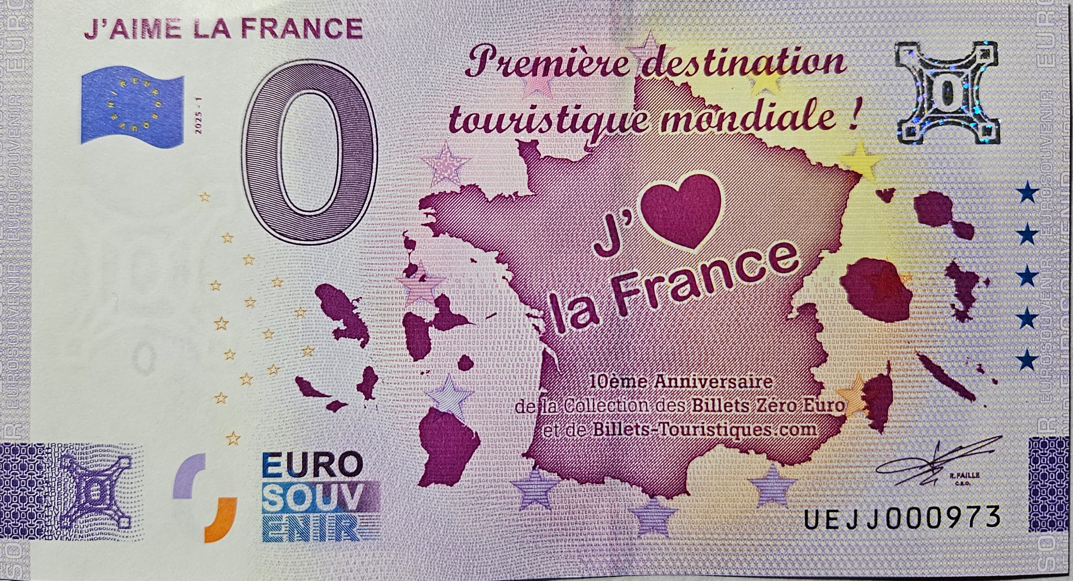 0 Euro Schein J'aime la France UEJJ 2025-1