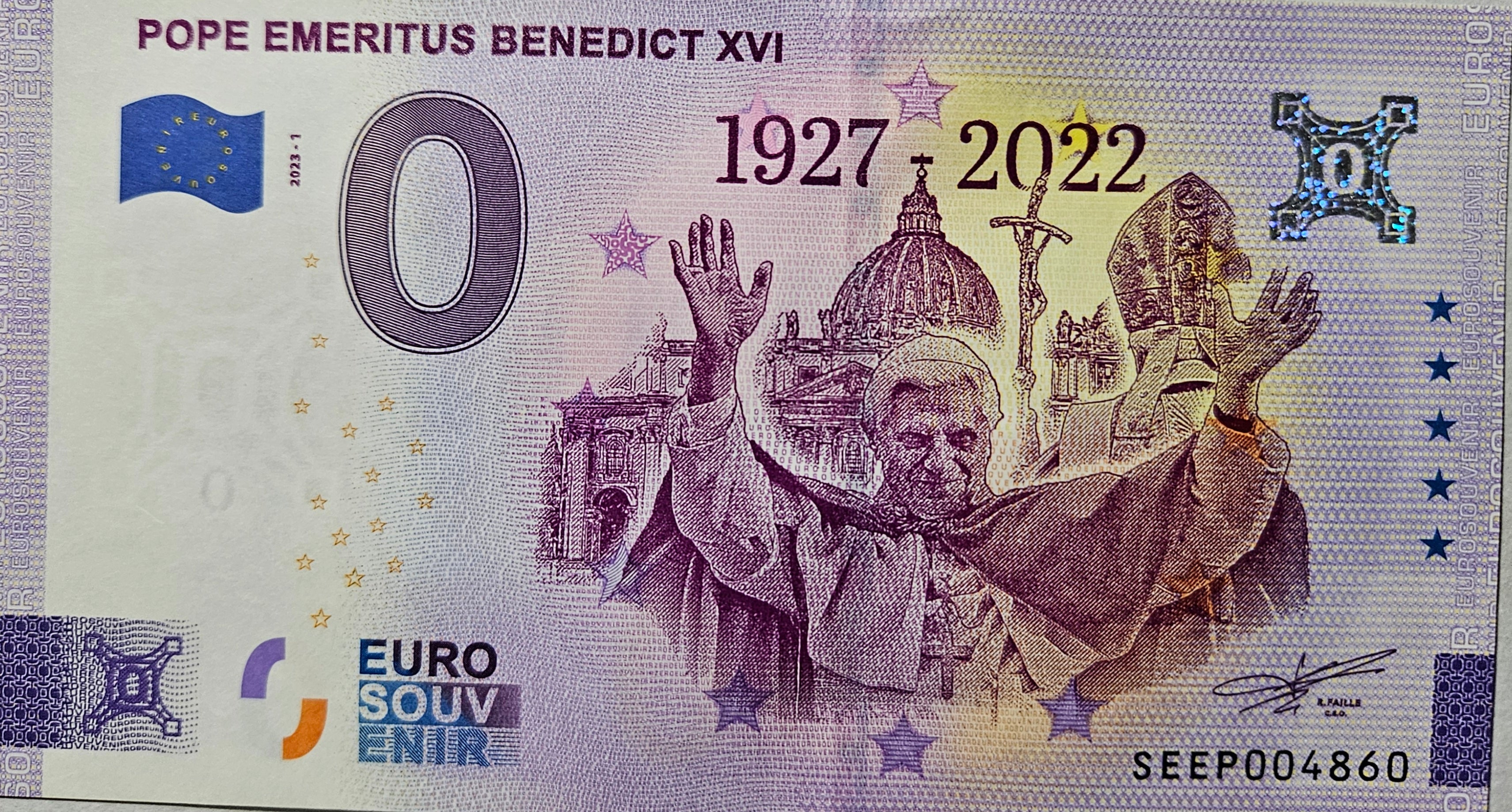 0 Euro Schein Pope Emeritus Benedict XVI SEEP 2023-1