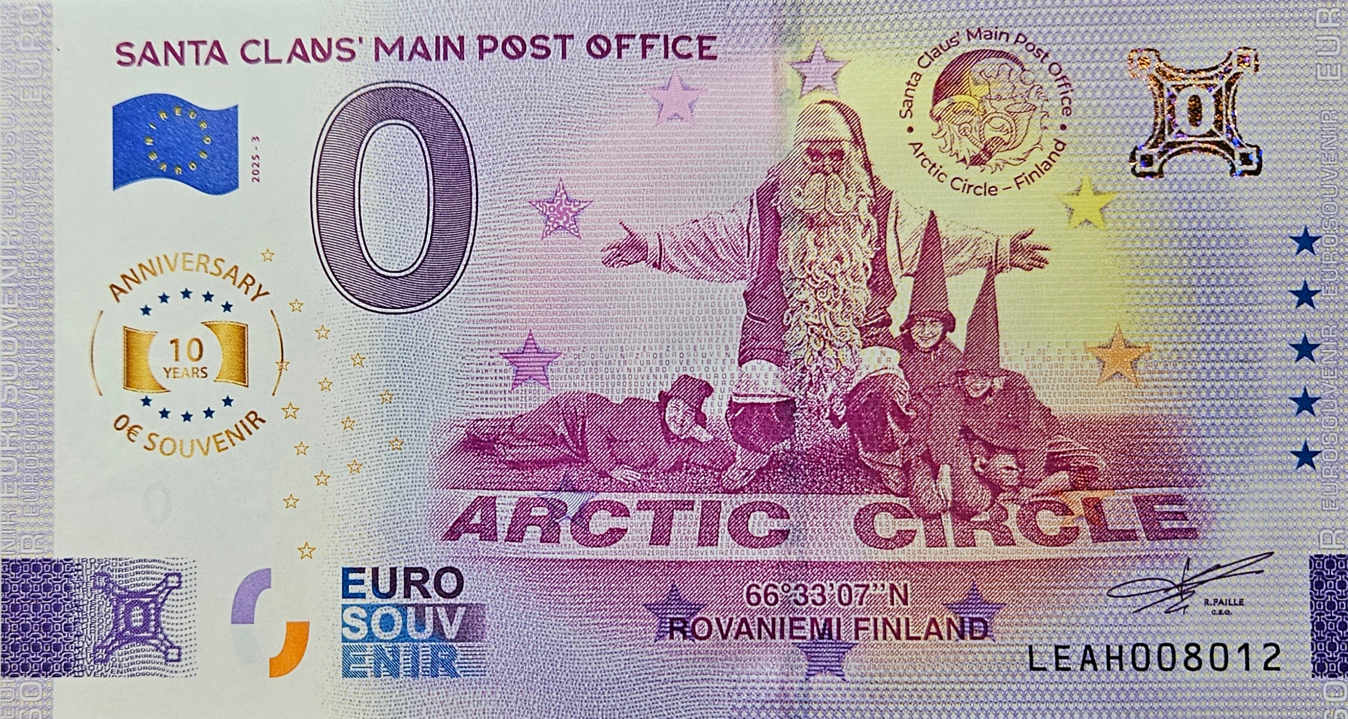 0 Euro Schein Santa Claus' Main Post Office LEAH 2025-3 Anniversary