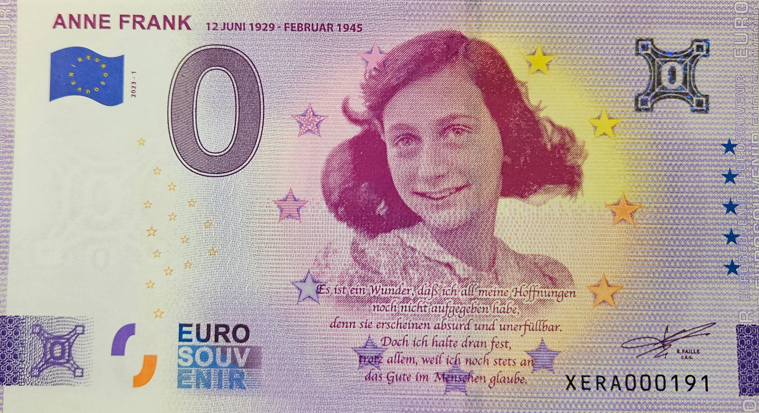 0 Euro Schein Anne Frank XERA 2023-1