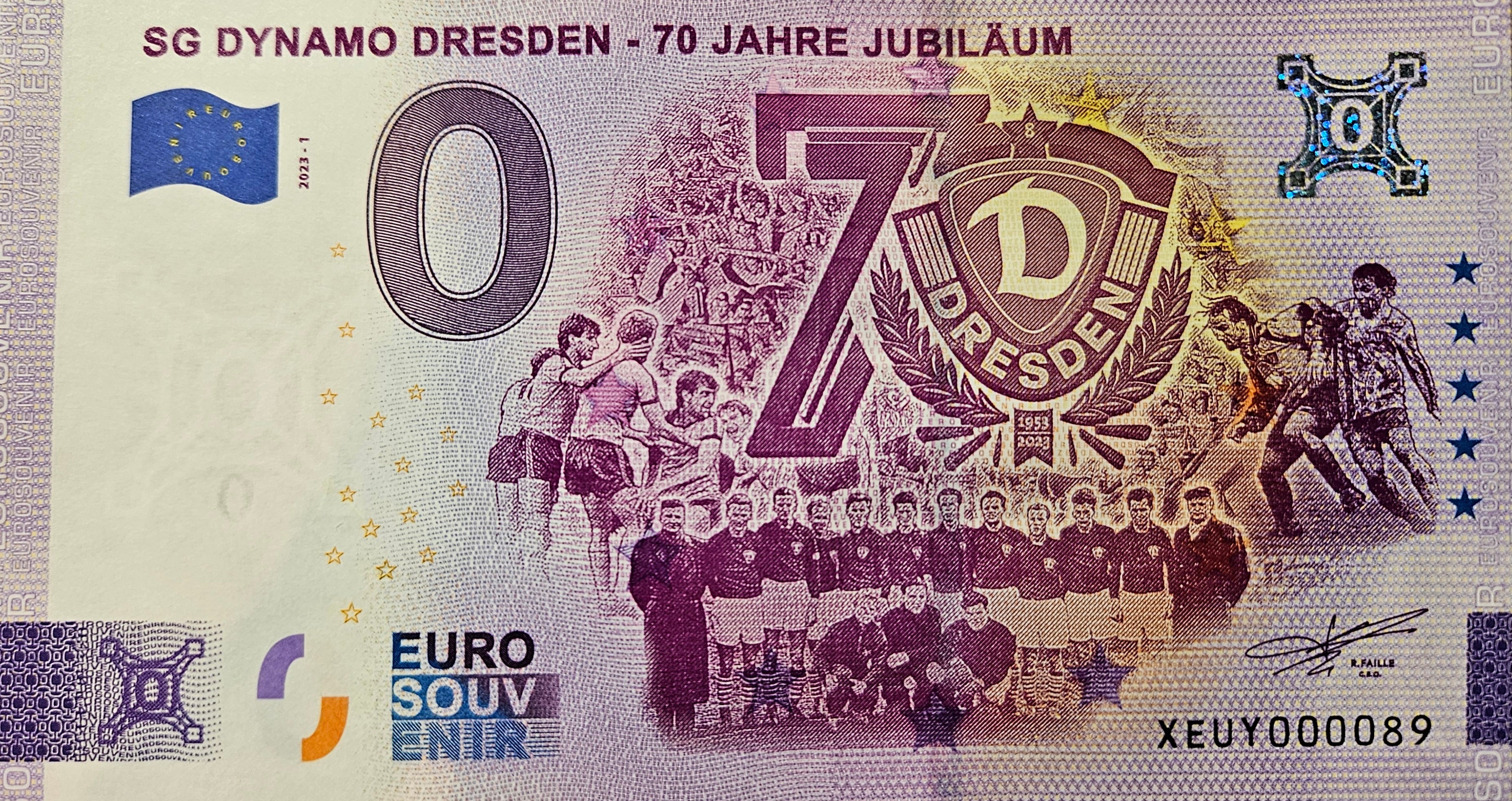 0 Euro Schein Dynamo Dresden - 70 Jahre Jubiläum XEUY 2023-1