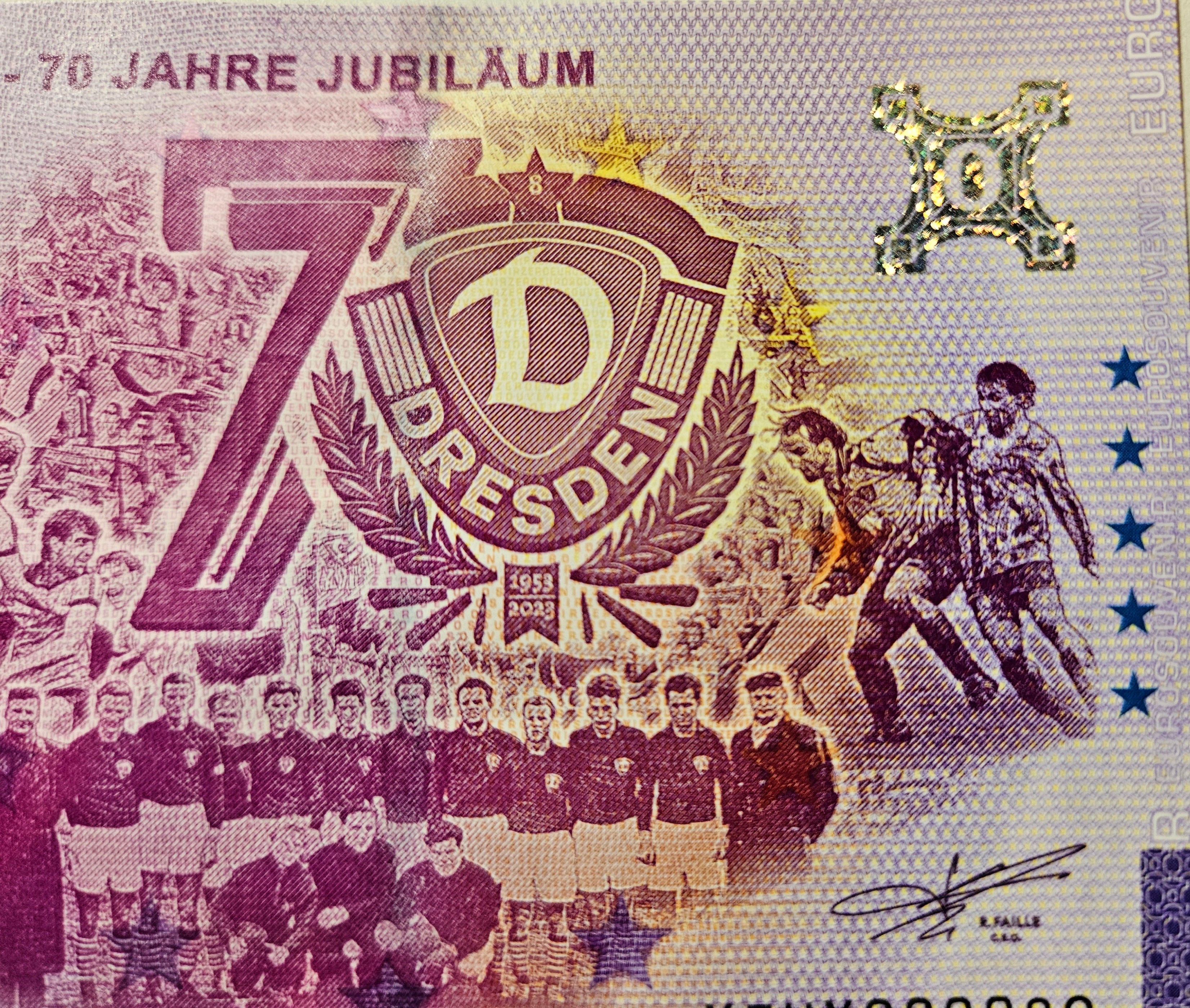 0 Euro Schein Dynamo Dresden - 70 Jahre Jubiläum XEUY 2023-1