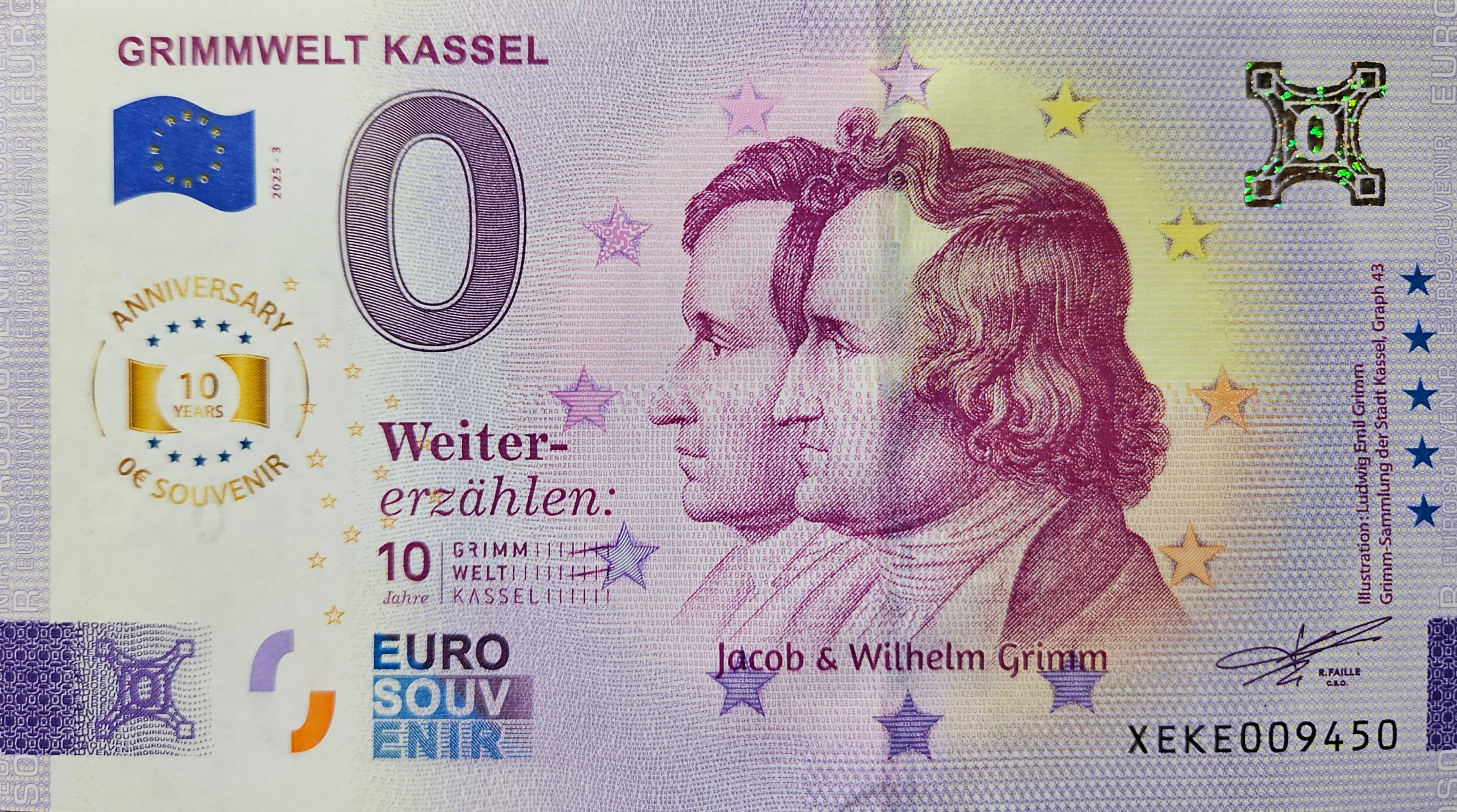 0 Euro Schein Grimmwelt Kassel XEKE 2025-3 Anniversary