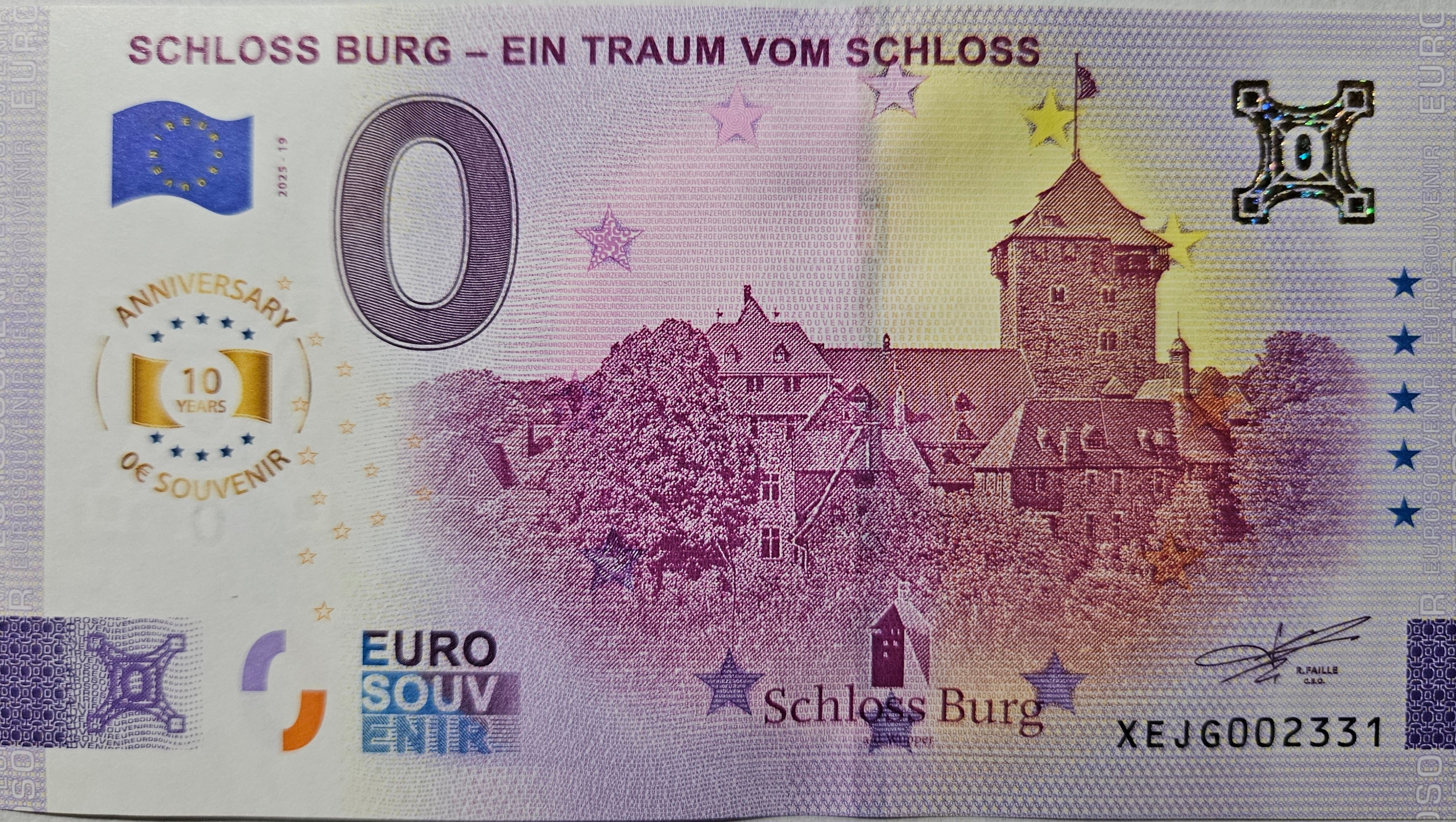 0 Euro Schein Schloss Burg - Ein Traum vom Schloss XEJG 2025-19 Anniversary