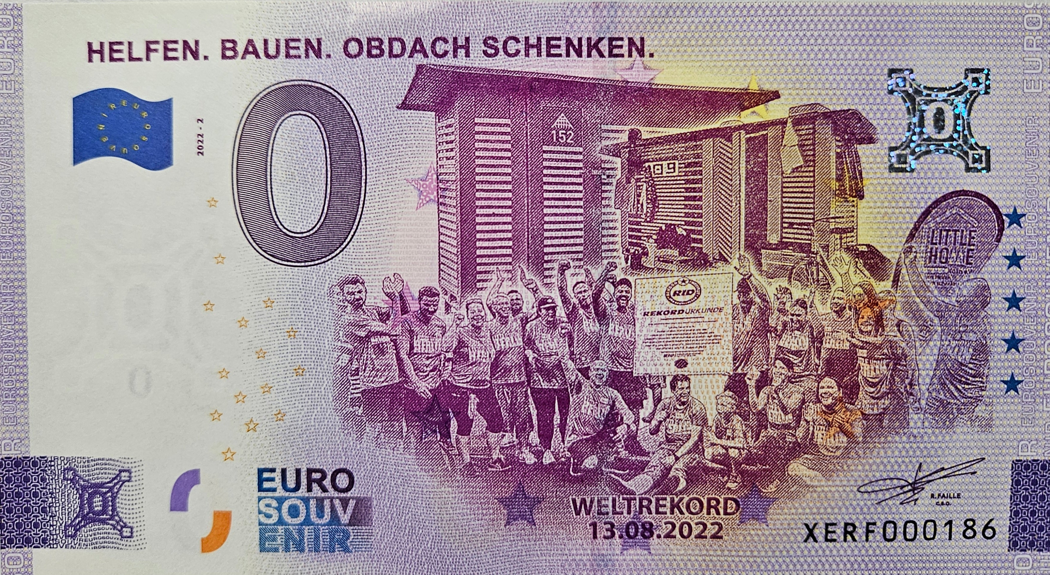 0 Euro Schein Helfen. Bauen. Obdach schenken XERF 2022-2