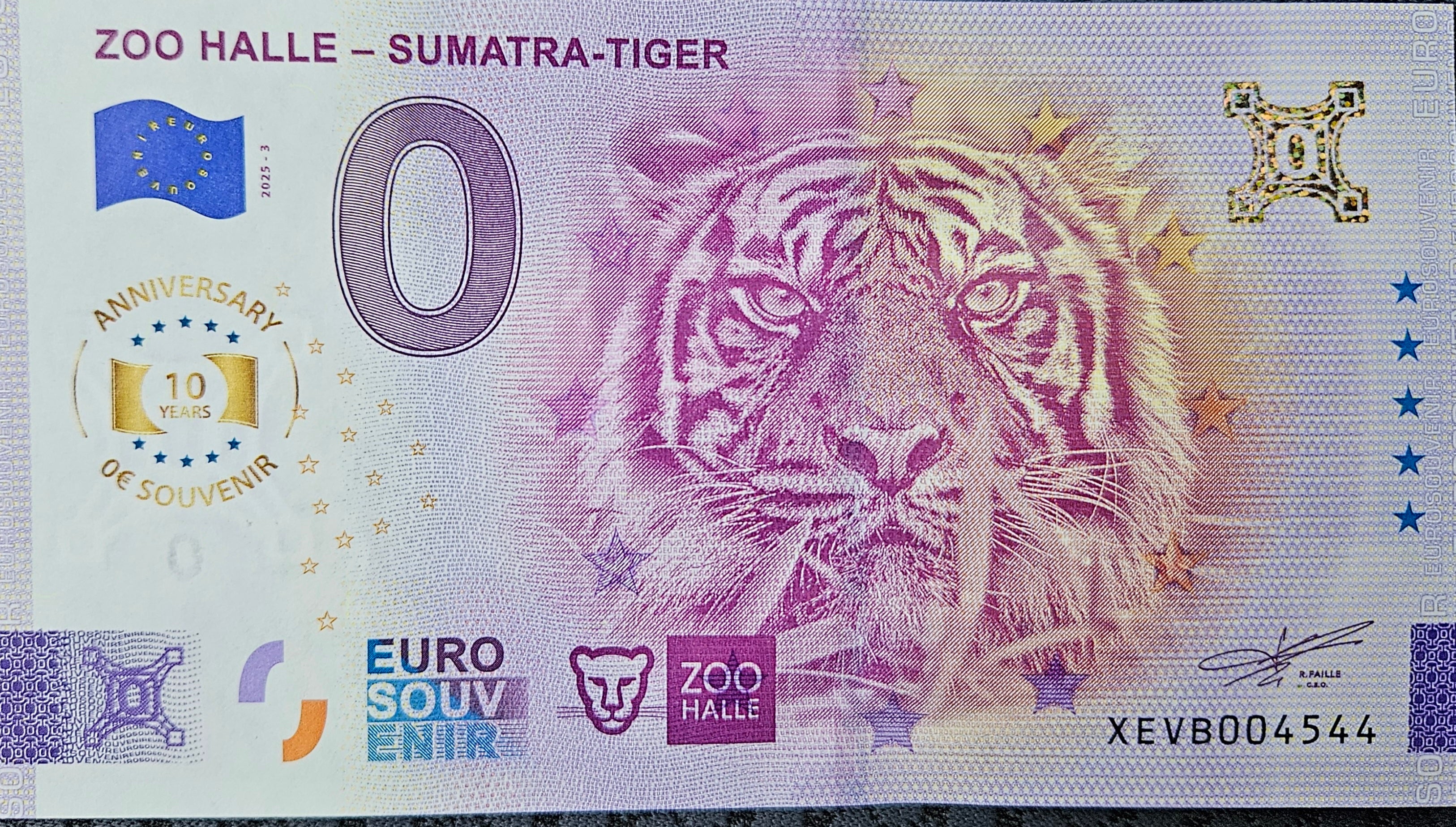 0 Euro Schein Zoo Halle Sumatra Tiger XEVB 2025-3 Anniversary