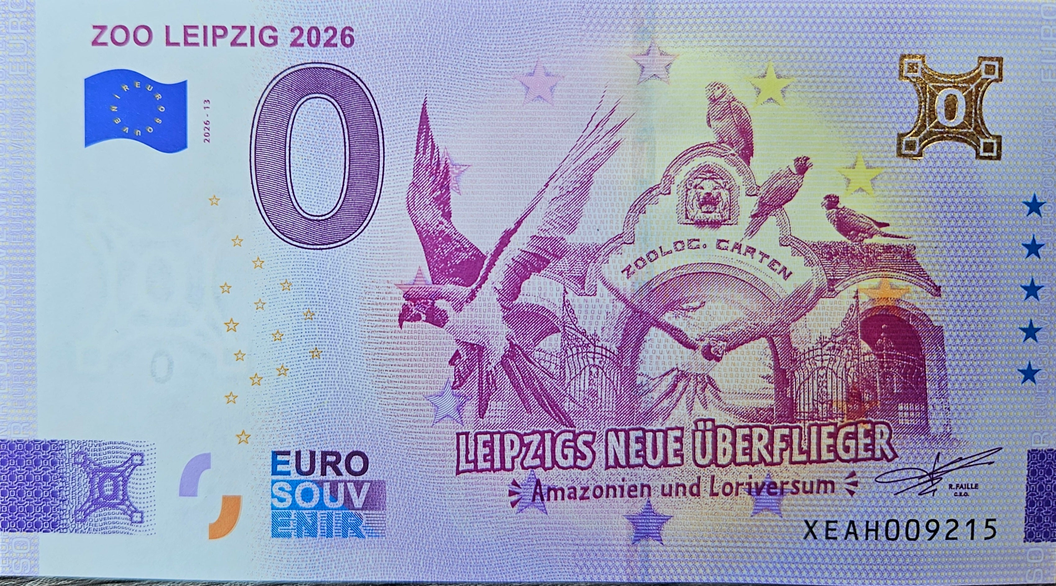 0 Euro Schein Zoo Leipzig 2026 XEAH 2026-13 Gold Hologramm